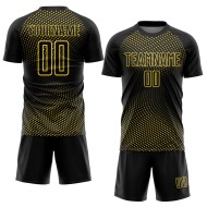 Custom Black Yellow Geometric Lines Sublimation Soccer Uniform Jersey Custom Black Yellow Geometric Lines Sublimation Soccer Uniform Jersey