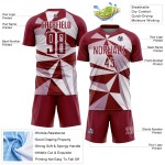 Custom Crimson White Geometric Pattern Sublimation Soccer Uniform Jersey Custom Crimson White Geometric Pattern Sublimation Soccer Uniform Jersey