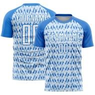 Custom Powder Blue White-Silver Abstract Geometric Pattern Sublimation Soccer Uniform Jersey