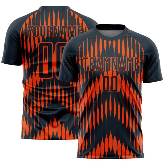 Custom Navy Orange Abstract Triangle Sublimation Soccer Uniform Jersey Custom Navy Orange Abstract Triangle Sublimation Soccer Uniform Jersey