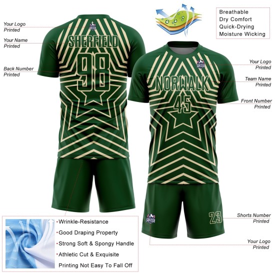 Custom Green Cream Stars Sublimation Soccer Uniform Jersey Custom Green Cream Stars Sublimation Soccer Uniform Jersey