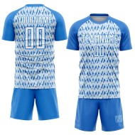 Custom Powder Blue White-Silver Abstract Geometric Pattern Sublimation Soccer Uniform Jersey Custom Powder Blue White-Silver Abstract Geometric Pattern Sublimation Soccer Uniform Jersey