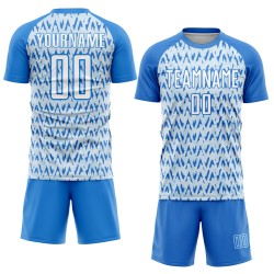 Custom Powder Blue White-Silver Abstract Geometric Pattern Sublimation Soccer Uniform Jersey Custom Powder Blue White-Silver Abstract Geometric Pattern Sublimation Soccer Uniform Jersey