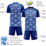 Custom Light Blue Royal-White Geometric Pattern Sublimation Soccer Uniform Jersey Custom Light Blue Royal-White Geometric Pattern Sublimation Soccer Uniform Jersey
