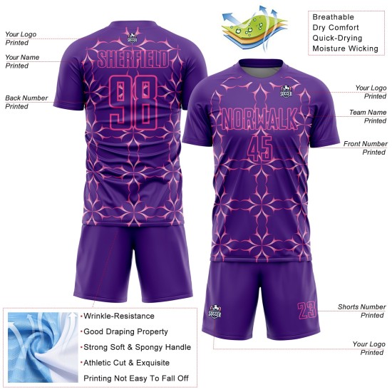 Custom Purple Pink Damask Pattern Sublimation Soccer Uniform Jersey Custom Purple Pink Damask Pattern Sublimation Soccer Uniform Jersey