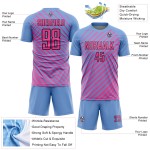 Custom Light Blue Pink-Black Slash Sublimation Soccer Uniform Jersey Custom Light Blue Pink-Black Slash Sublimation Soccer Uniform Jersey