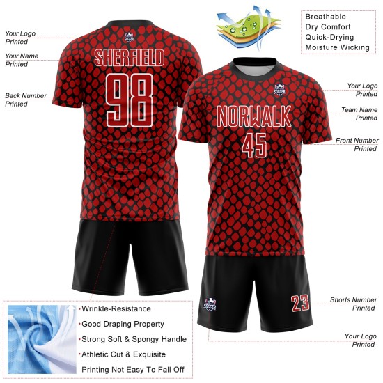 Custom Red Black-White Snake Skin Sublimation Soccer Uniform Jersey Custom Red Black-White Snake Skin Sublimation Soccer Uniform Jersey