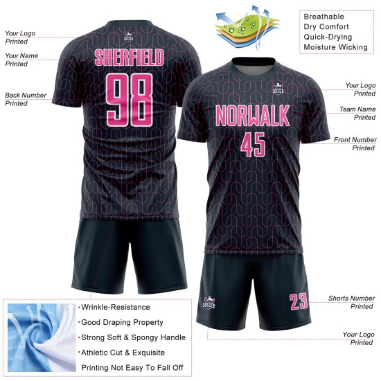 Custom Navy Pink-White Geometric Pattern Sublimation Soccer Uniform Jersey Custom Navy Pink-White Geometric Pattern Sublimation Soccer Uniform Jersey