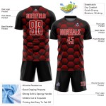 Custom Black Red-White Hexagons Pattern Sublimation Soccer Uniform Jersey Custom Black Red-White Hexagons Pattern Sublimation Soccer Uniform Jersey