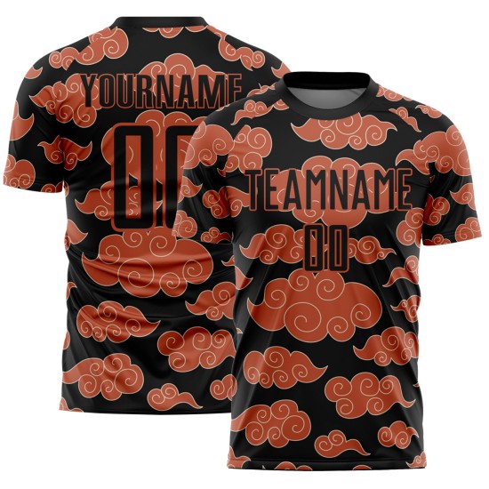Custom Black Orange Cloud Pattern Sublimation Soccer Uniform Jersey Custom Black Orange Cloud Pattern Sublimation Soccer Uniform Jersey