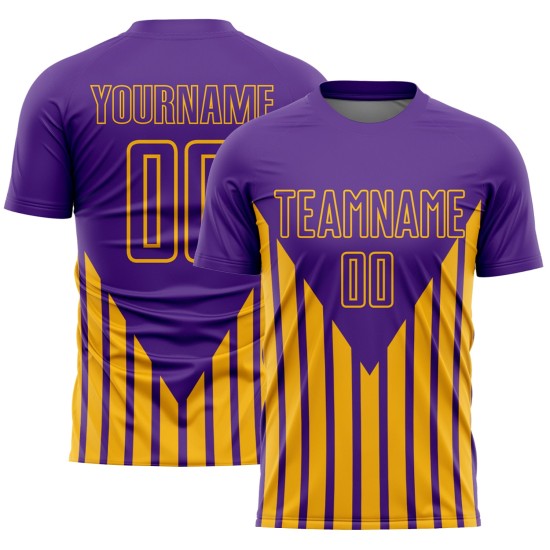 Custom Purple Gold Lines Sublimation Soccer Uniform Jersey Custom Purple Gold Lines Sublimation Soccer Uniform Jersey