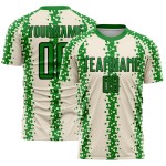 Custom Cream Grass Green-Black Abstract Geometric Pattern Sublimation Soccer Uniform Jersey Custom Cream Grass Green-Black Abstract Geometric Pattern Sublimation Soccer Uniform Jersey
