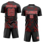 Custom Black Red-White Curve Lines Sublimation Soccer Uniform Jersey Custom Black Red-White Curve Lines Sublimation Soccer Uniform Jersey