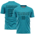 Custom Teal Black Geometric Pattern Sublimation Soccer Uniform Jersey Custom Teal Black Geometric Pattern Sublimation Soccer Uniform Jersey