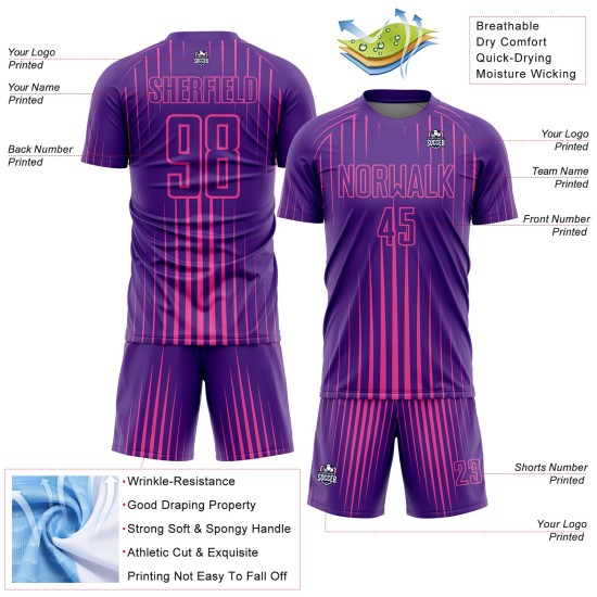 Custom Purple Pink Lines Sublimation Soccer Uniform Jersey Custom Purple Pink Lines Sublimation Soccer Uniform Jersey
