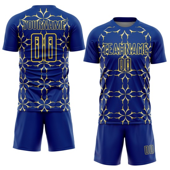 Custom Royal Yellow Damask Pattern Sublimation Soccer Uniform Jersey Custom Royal Yellow Damask Pattern Sublimation Soccer Uniform Jersey