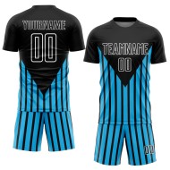 Custom Black Sky Blue-White Lines Sublimation Soccer Uniform Jersey Custom Black Sky Blue-White Lines Sublimation Soccer Uniform Jersey