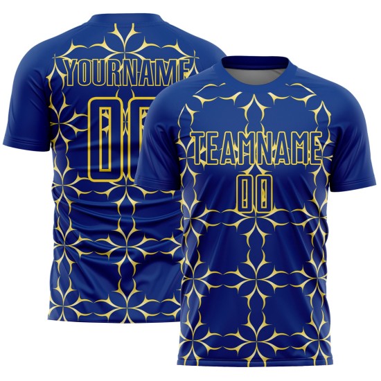 Custom Royal Yellow Damask Pattern Sublimation Soccer Uniform Jersey Custom Royal Yellow Damask Pattern Sublimation Soccer Uniform Jersey
