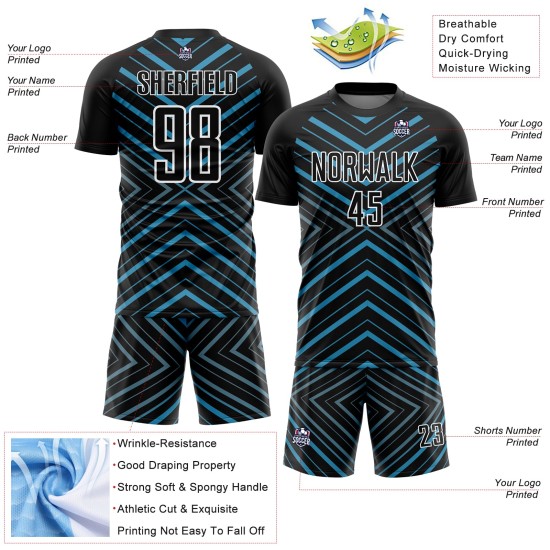 Custom Black Panther Blue-White Stripes Sublimation Soccer Uniform Jersey Custom Black Panther Blue-White Stripes Sublimation Soccer Uniform Jersey