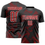 Custom Black Red-White Curve Lines Sublimation Soccer Uniform Jersey Custom Black Red-White Curve Lines Sublimation Soccer Uniform Jersey