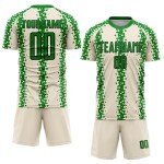 Custom Cream Grass Green-Black Abstract Geometric Pattern Sublimation Soccer Uniform Jersey Custom Cream Grass Green-Black Abstract Geometric Pattern Sublimation Soccer Uniform Jersey