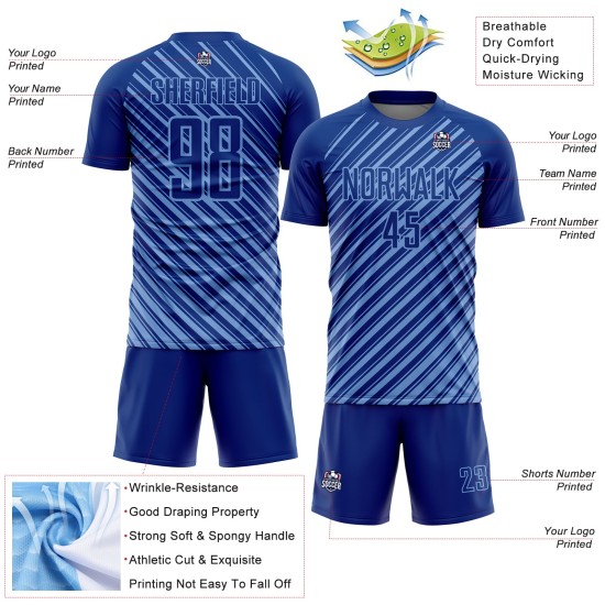 Custom Royal Light Blue Slash Sublimation Soccer Uniform Jersey Custom Royal Light Blue Slash Sublimation Soccer Uniform Jersey
