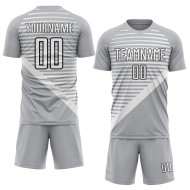 Custom Gray White-Black Stripes Sublimation Soccer Uniform Jersey Custom Gray White-Black Stripes Sublimation Soccer Uniform Jersey