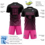 Custom Black Pink Geometric Lines Sublimation Soccer Uniform Jersey Custom Black Pink Geometric Lines Sublimation Soccer Uniform Jersey