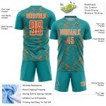 Custom Teal Orange-White Abstract Lines Sublimation Soccer Uniform Jersey Custom Teal Orange-White Abstract Lines Sublimation Soccer Uniform Jersey