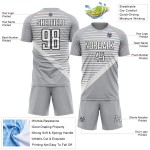 Custom Gray White-Black Stripes Sublimation Soccer Uniform Jersey Custom Gray White-Black Stripes Sublimation Soccer Uniform Jersey