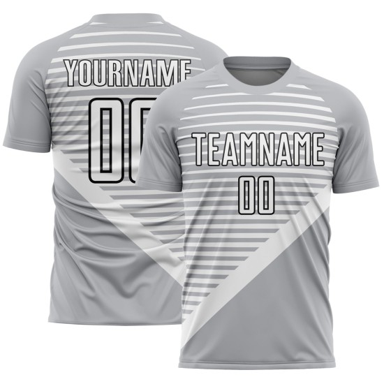 Custom Gray White-Black Stripes Sublimation Soccer Uniform Jersey Custom Gray White-Black Stripes Sublimation Soccer Uniform Jersey
