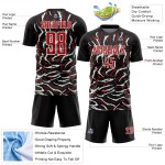 Custom Black Red-White Curved And Wavy Lines Sublimation Soccer Uniform Jersey Custom Black Red-White Curved And Wavy Lines Sublimation Soccer Uniform Jersey