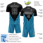 Custom Black Sky Blue-White Lines Sublimation Soccer Uniform Jersey Custom Black Sky Blue-White Lines Sublimation Soccer Uniform Jersey