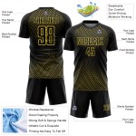 Custom Black Yellow Geometric Lines Sublimation Soccer Uniform Jersey Custom Black Yellow Geometric Lines Sublimation Soccer Uniform Jersey