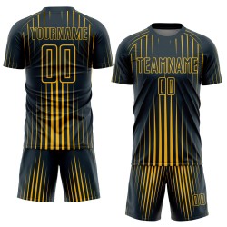 Custom Navy Gold Lines Sublimation Soccer Uniform Jersey Custom Navy Gold Lines Sublimation Soccer Uniform Jersey