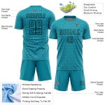 Custom Teal Black Geometric Pattern Sublimation Soccer Uniform Jersey Custom Teal Black Geometric Pattern Sublimation Soccer Uniform Jersey